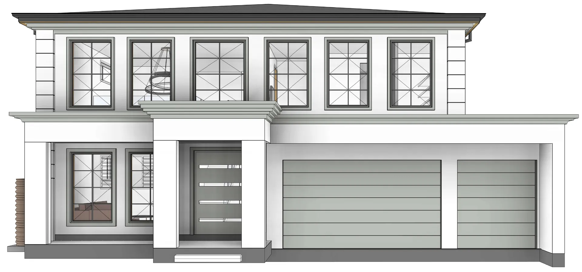 Modern two-story house with garage and windows